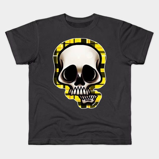 Yellow Plaid Skull Kids T-Shirt by Jan Grackle